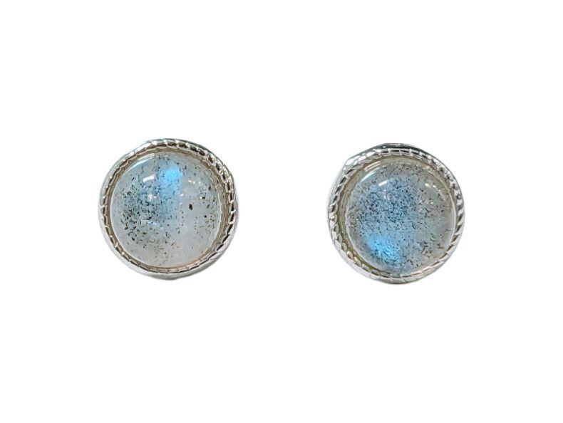 Orecchini a bottone rotondi in rame bianco labradorite