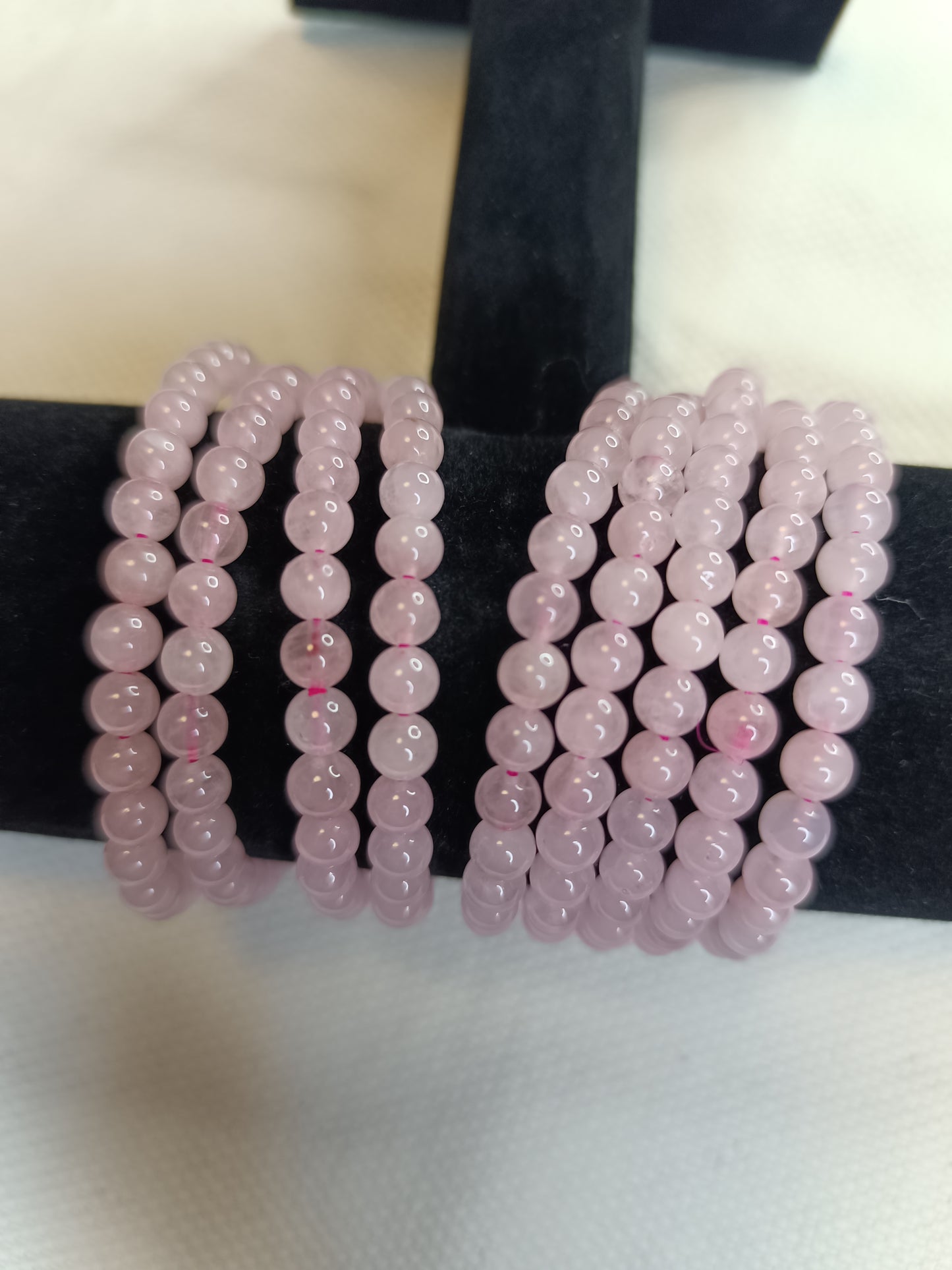 Bracciale in Perle di Quarzo Rosa - 6 mm