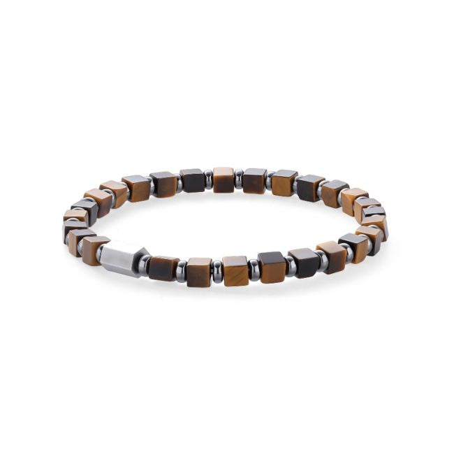 Bracciale Occhio di Tigre ed Ematite perle quadrate 4mm – acciaio inox