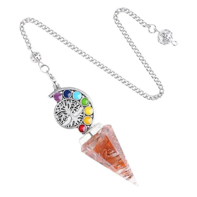 Pendolo in orgonite corniola Albero della vita 7 chakra 6 facce