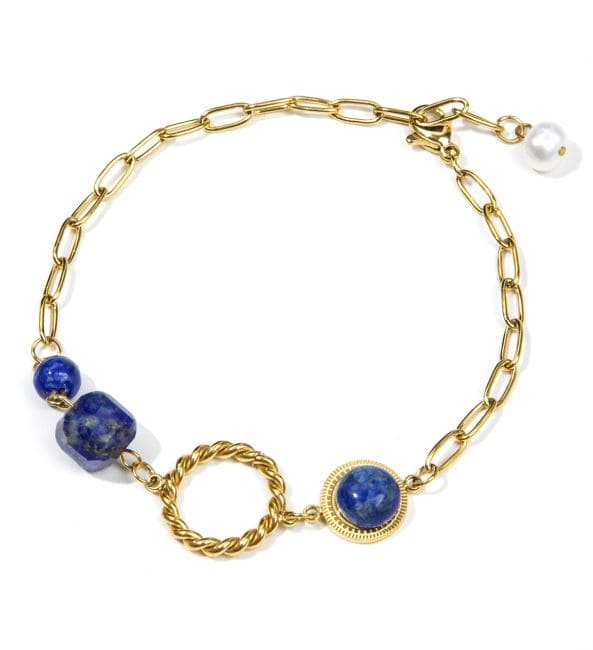 Bracciale Lapislazzuli in acciaio inossidabile dorato 23 cm