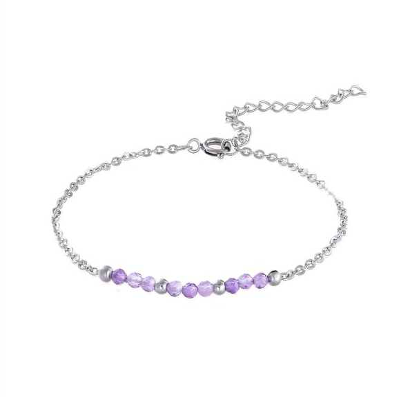 Bracciale in ametista sfaccettata – Acciaio inossidabile argentato