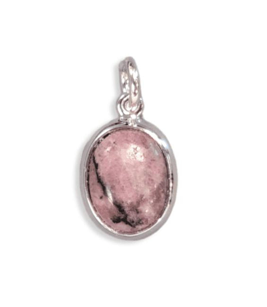 Ciondolo in rodonite ovale in argento 925 13 mm