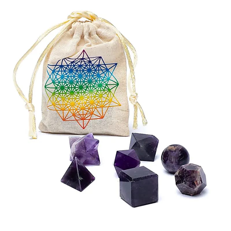 Set di 7 pezzi di ametista geometria sacra