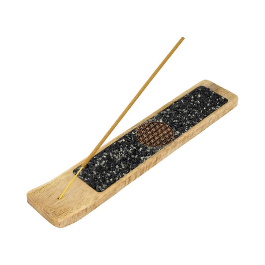Portaincenso fiore della vita tormalina e pirite legno di mango