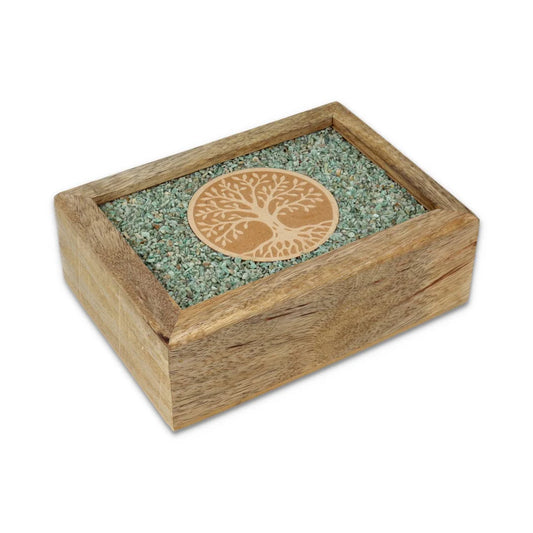 Scatola portagioie tarocchi albero della vita amazzonite legno di mango