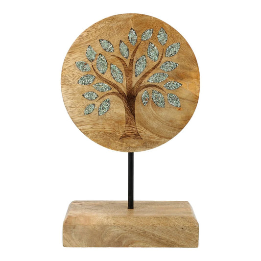 Deco albero della vita legno di mango e avventurina verde con base
