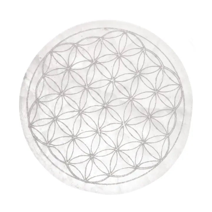 Piastra Circolare di Selenite Fiore della Vita