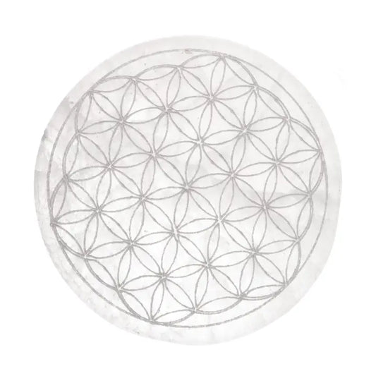Piastra Circolare di Selenite Fiore della Vita