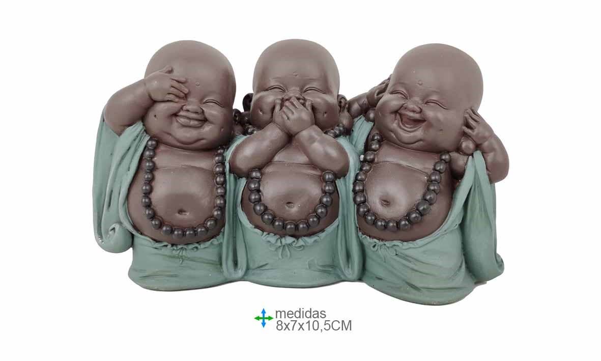 Cego, Sordo e Muto Buddha in resina 18x7x10,5 cm