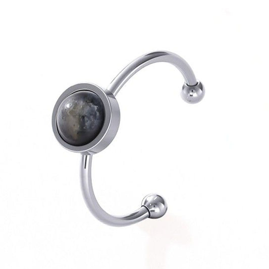 Anello Larvikite – Acciaio inossidabile argentato