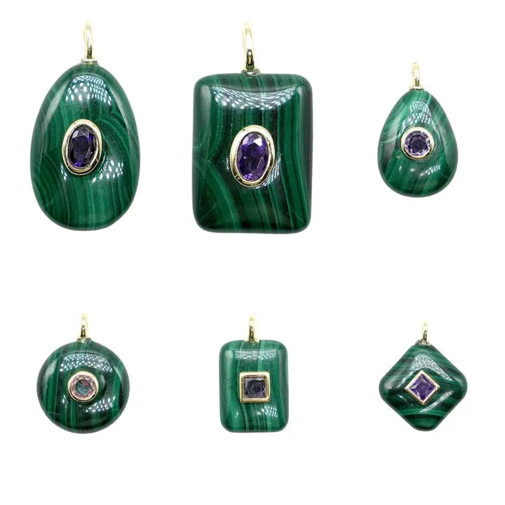 Ciondolo in malachite con pietra di zircone Goccia 12x16 mm
