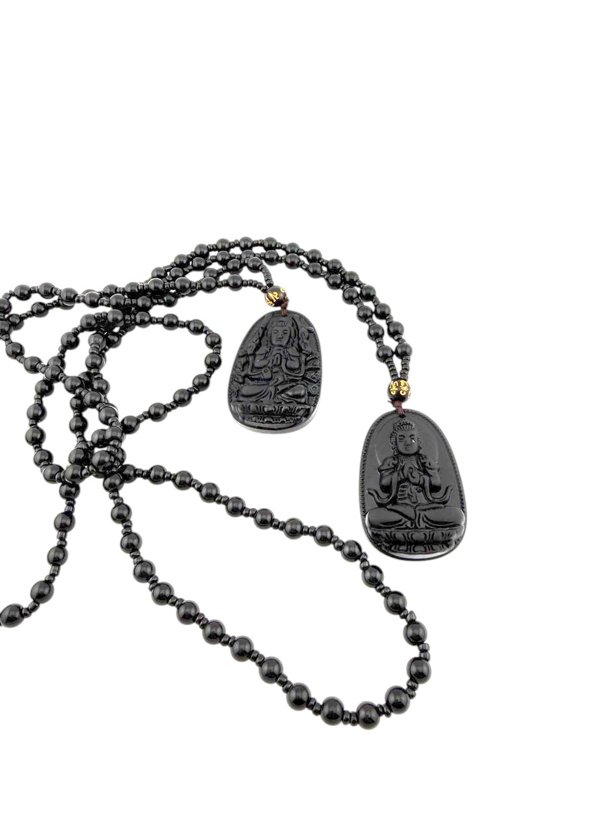 Perle ossidiana con Buddha intagliato