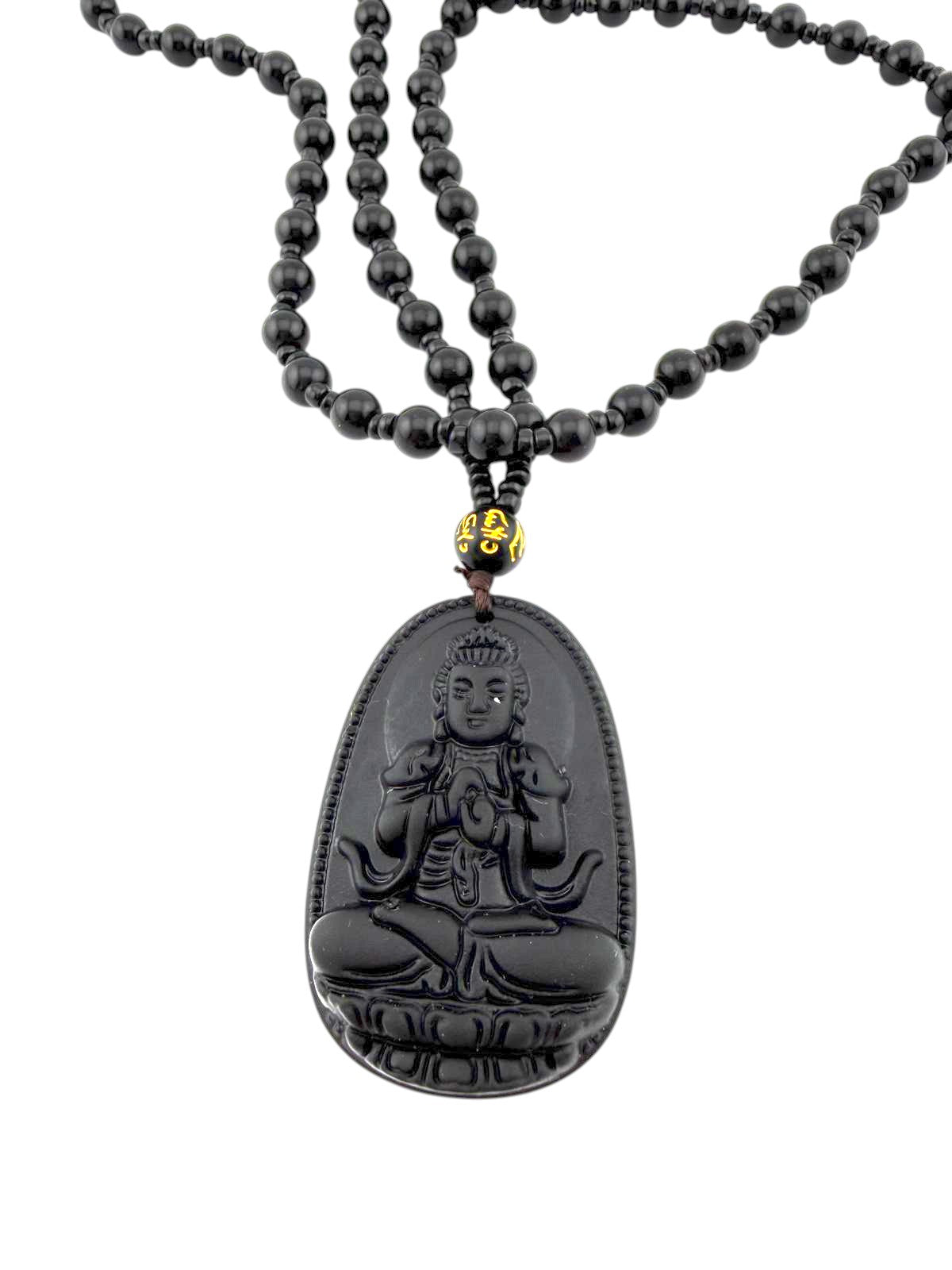 Perle ossidiana con Buddha intagliato