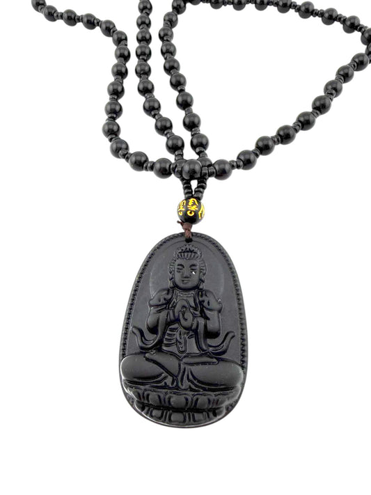 Perle ossidiana con Buddha intagliato