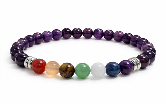 Bracciale Ametista 7 chakras  perles 6mm