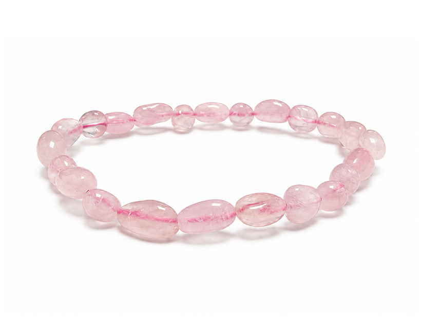Bracciale con Pietre Burattate in Quarzo Rosa 6-8mm