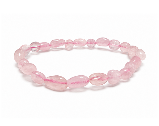 Bracciale con Pietre Burattate in Quarzo Rosa 6-8mm