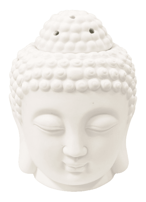 Bruciatore a olio in ceramica con testa di Buddha bianco 14 cm