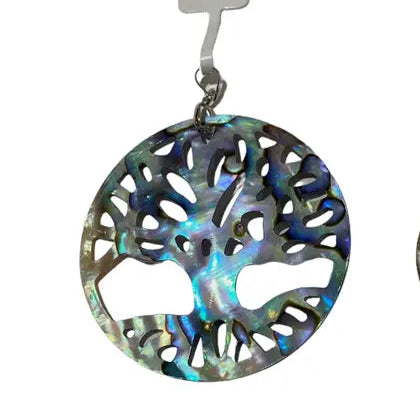 Ciondolo rotondo in abalone a forma di albero della vita