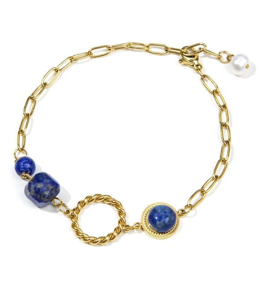Bracciale Lapislazzuli in acciaio inossidabile dorato 23 cm