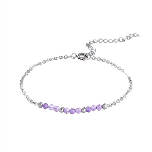 Bracciale in ametista sfaccettata – Acciaio inossidabile argentato